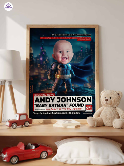 Custom Baby News Poster – Personalized Baby Bat Hero Wall Art
